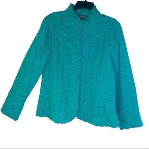 Addictions by Chico’s Teal Ruffle Blazer Jacket